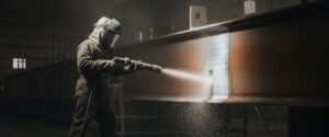 Пескоструйная обработка стальной конструкции в цеху Fortune of Steel